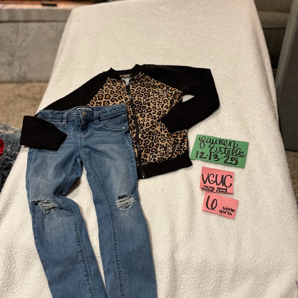 Leopard Print Cardigan and Blue Jeans Set